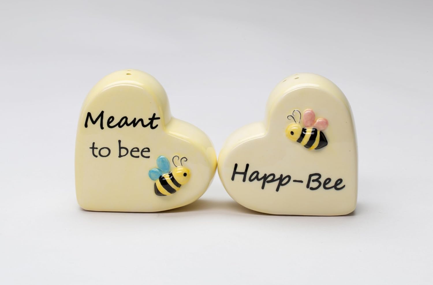 Cosmos Gifts Fine Ceramic Happy Bee Love Heart Salt & Pepper Shakers Set 2-3/8" H