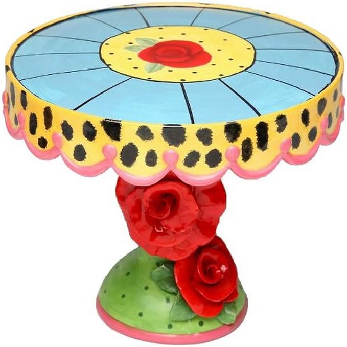 Appletree 7-1/4-Inch Sugar High Social by Babs Hand-Painted Ceramic Cake Stand Multicolor