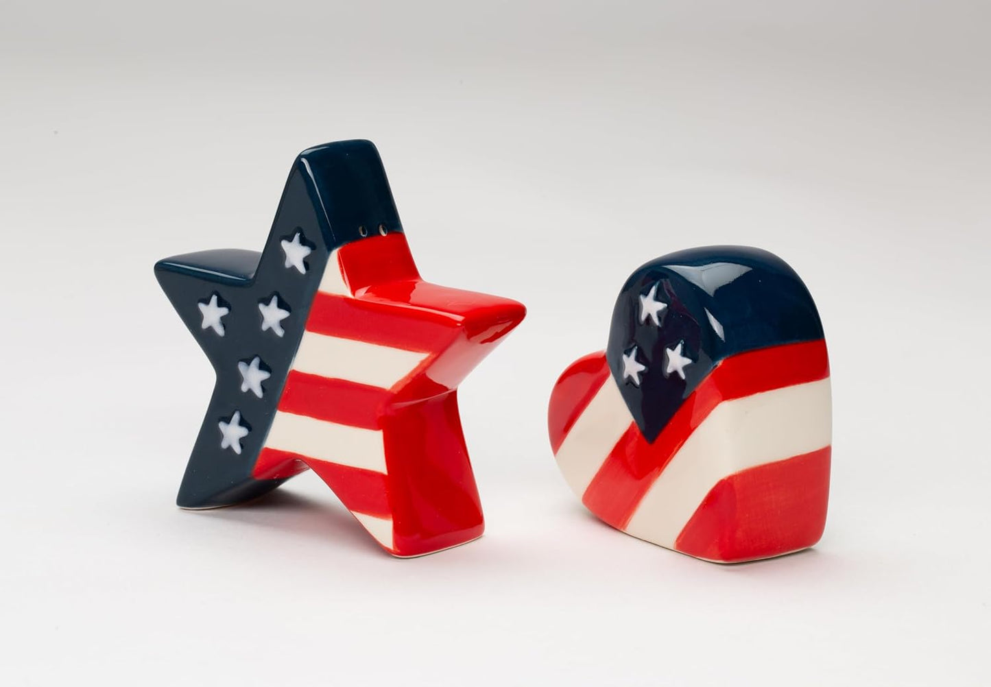Cosmos Gifts Fine Ceramic Independence Day USA Stars and Stripes Salt & Pepper Shakers Set 3-1/8" H Red White Blue