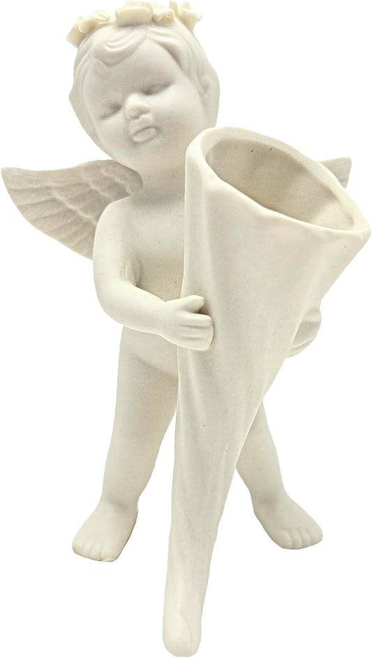 Party Favors Plus Off White Ceramic Angel Figurine with Cornucopia 5.5 Inch