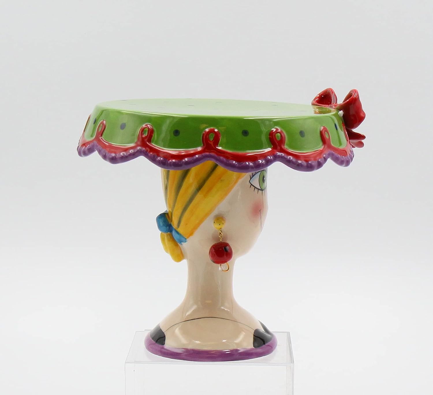 Appletree 6-1/2-Inch Sugar High Social by Babs Hand-Painted Ceramic Cake Stand Green