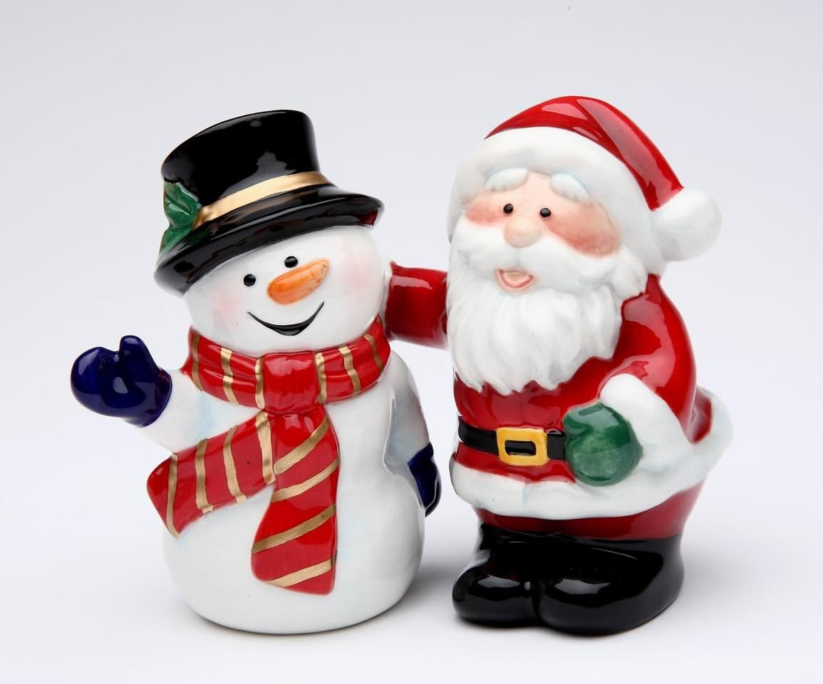 Cosmos Gifts Fine Ceramic Santa Claus & Snowman Best Friends Salt & Pepper Shakers Set 3-1/2" H