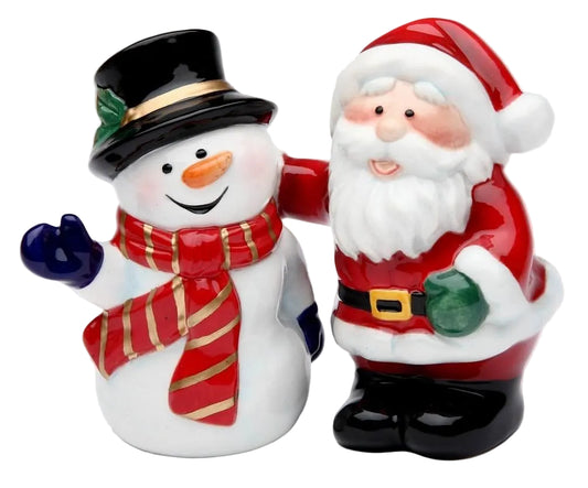 Cosmos Gifts Fine Ceramic Santa Claus & Snowman Best Friends Salt & Pepper Shakers Set 3-1/2" H