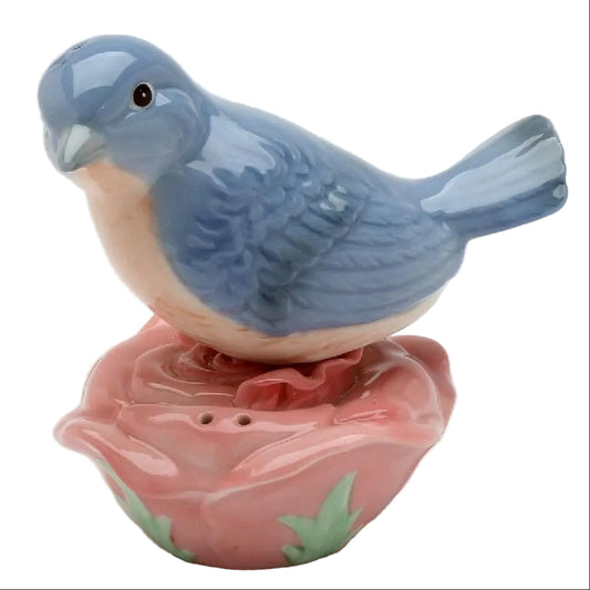 Cosmos Gifts Fine Porcelain Blue Bird on Rose Salt and Pepper Shakers Set 4-1/4" H