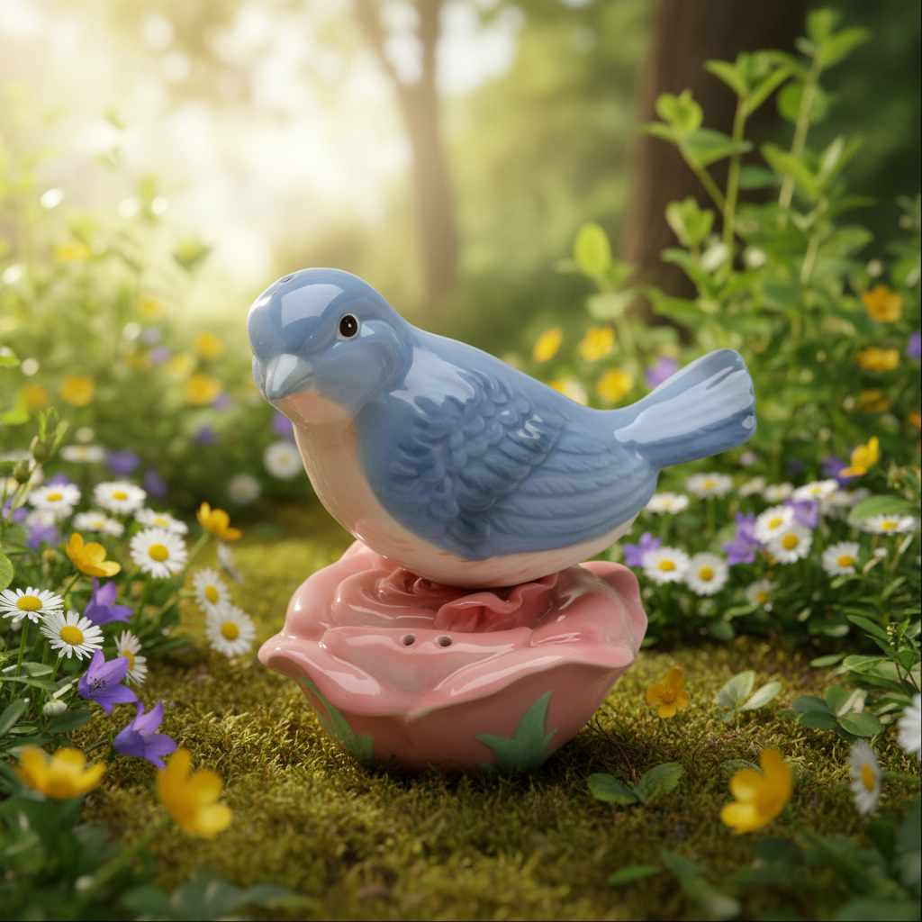 Cosmos Gifts Fine Porcelain Blue Bird on Rose Salt and Pepper Shakers Set 4-1/4" H