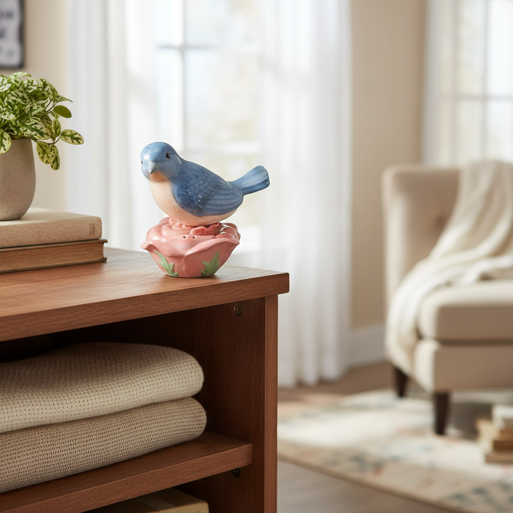 Cosmos Gifts Fine Porcelain Blue Bird on Rose Salt and Pepper Shakers Set 4-1/4" H