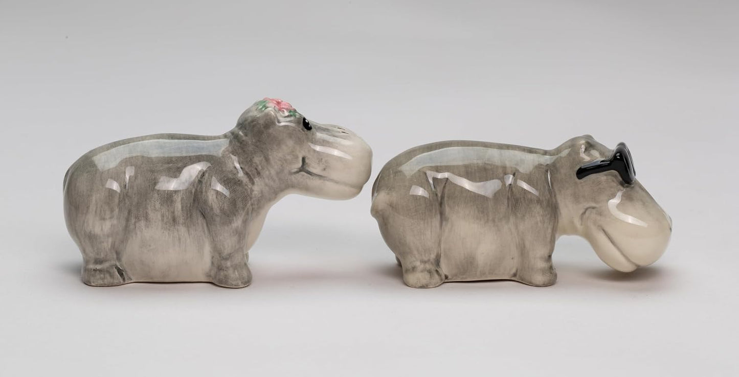 Cosmos Gifts Fine Ceramic Hippo Coupe Hippopotamus Salt and Pepper Shakers Set 3-1/2" H