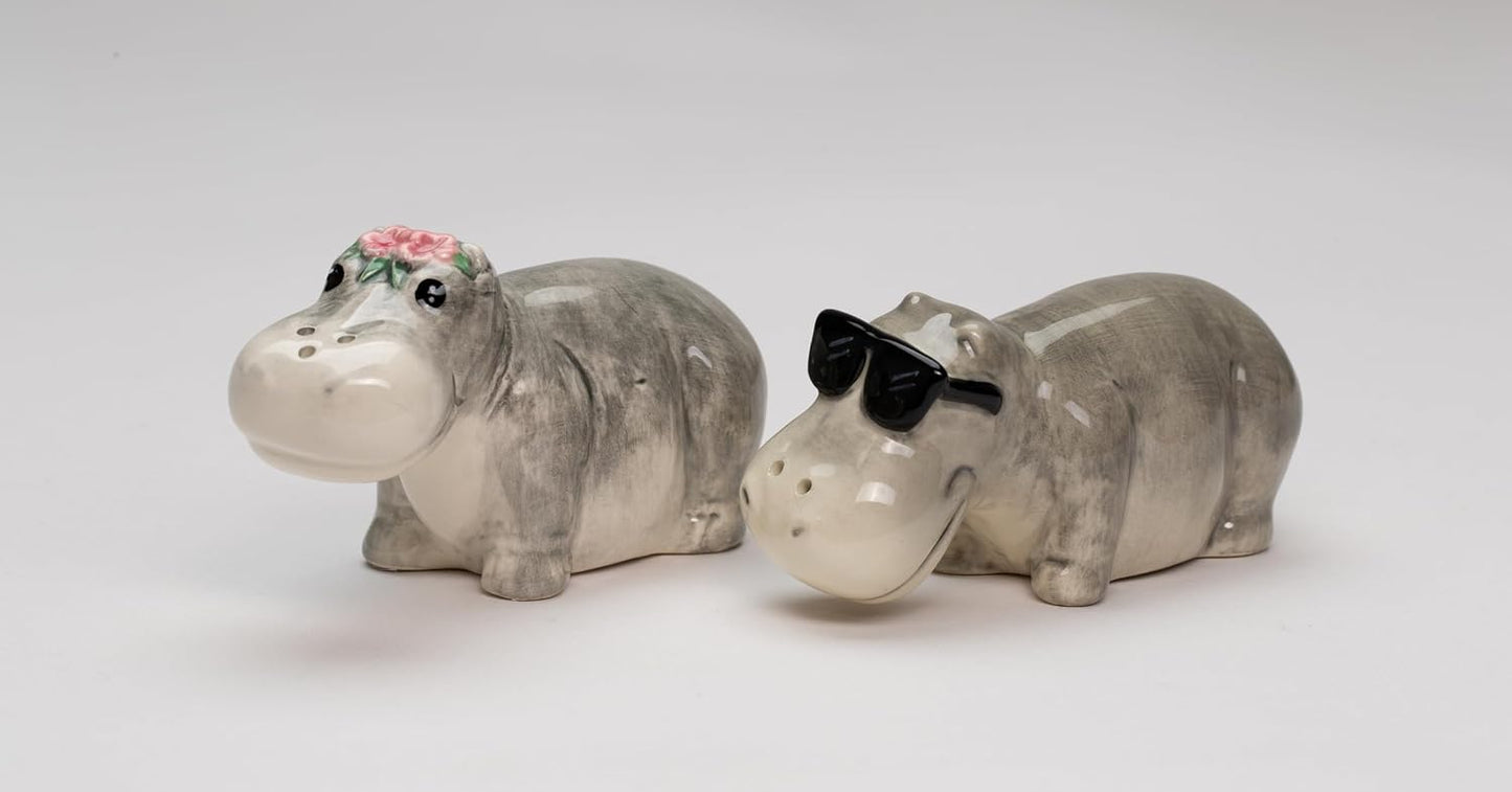 Cosmos Gifts Fine Ceramic Hippo Coupe Hippopotamus Salt & Pepper Shakers Set 3-1/2"