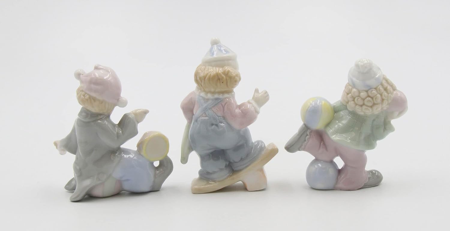 Cosmos Gifts Fine Porcelain Children Performing Clown Acts Set of 3 Figurines 3" H