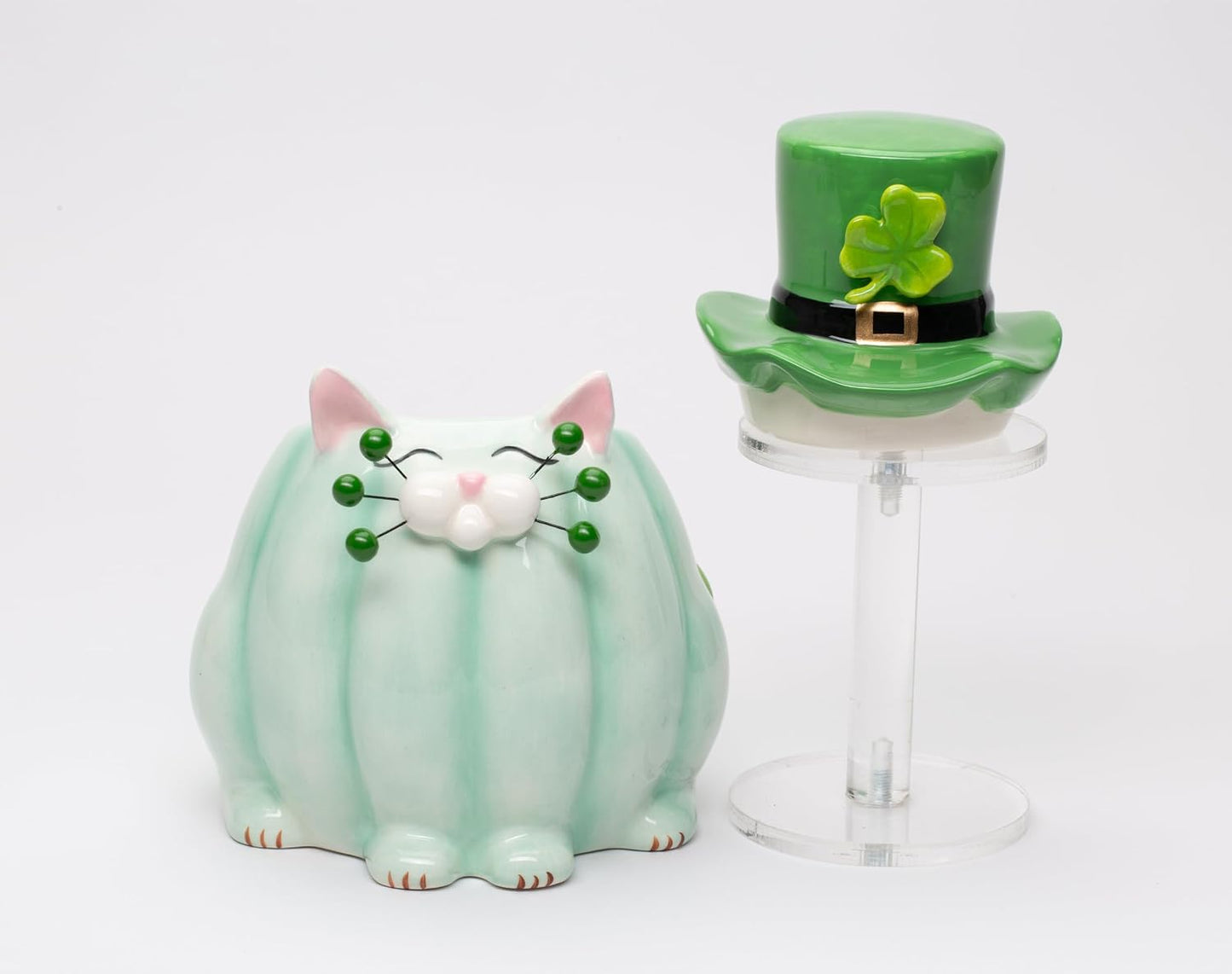 Cosmos Gifts Ceramic St. Patrick's Day Whisker Cat Candy Jar 6-1/2" H