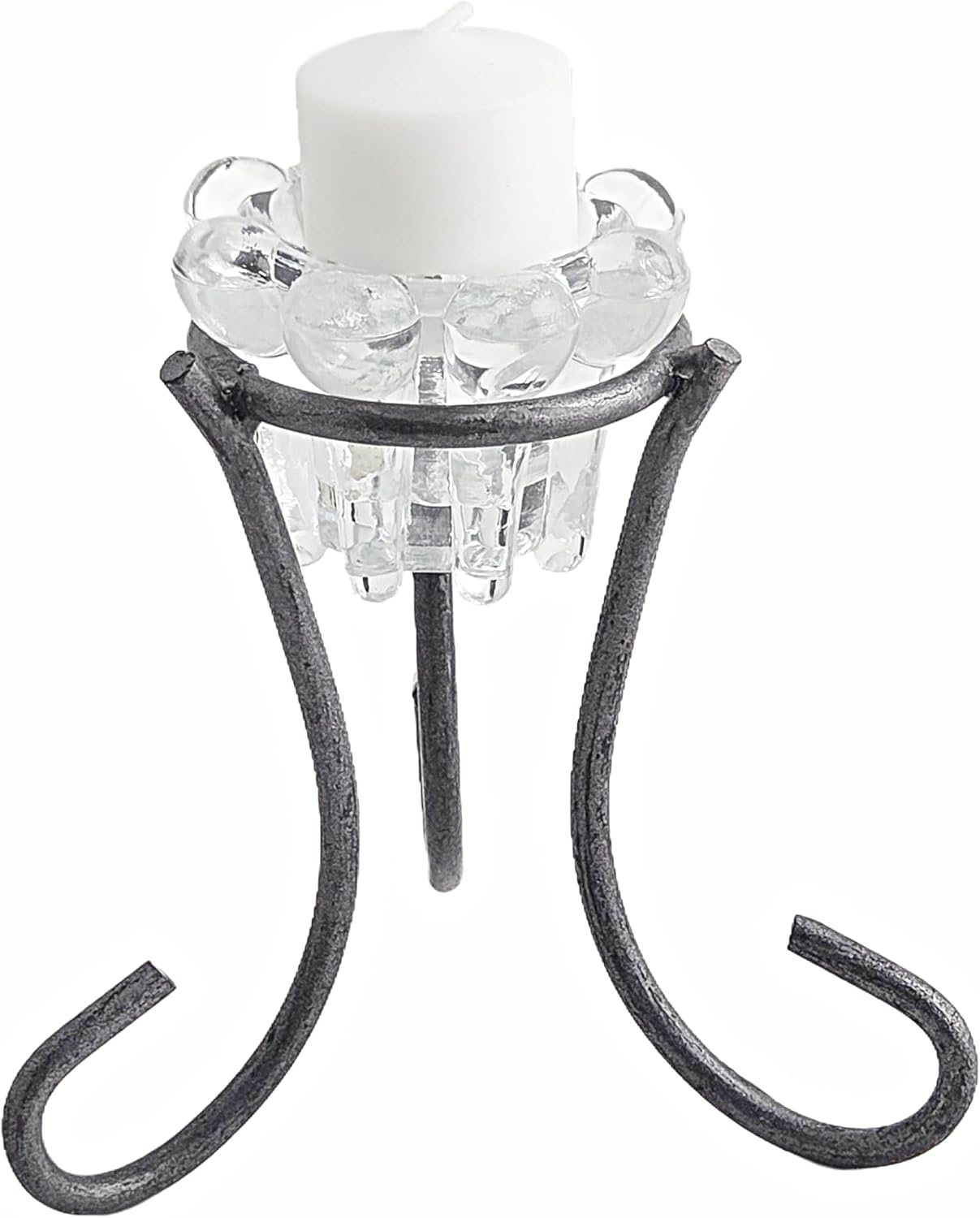 Party Favors Plus Glass and Metal Tea Light Candle Holder Clear Black 4.75 Inch Set of 2