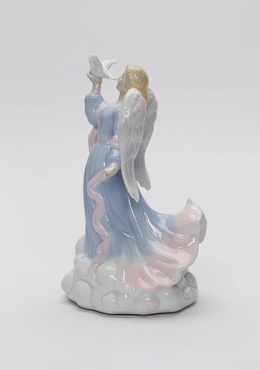 Cosmos Gifts Fine Porcelain Inspirational Peace Angel Holding Dove Music Box Figurine 8" H Blue