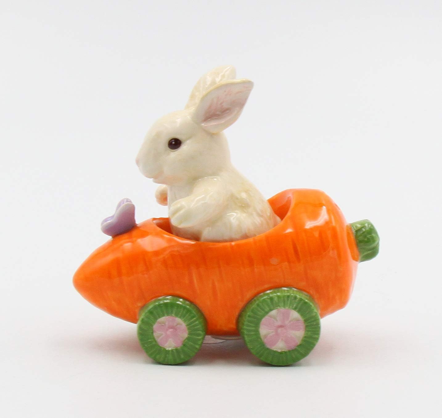 Cosmos Gifts Fine Ceramic Bunny Rabbit on Carrot Cart Salt & Pepper Shakers 4-1/4" L