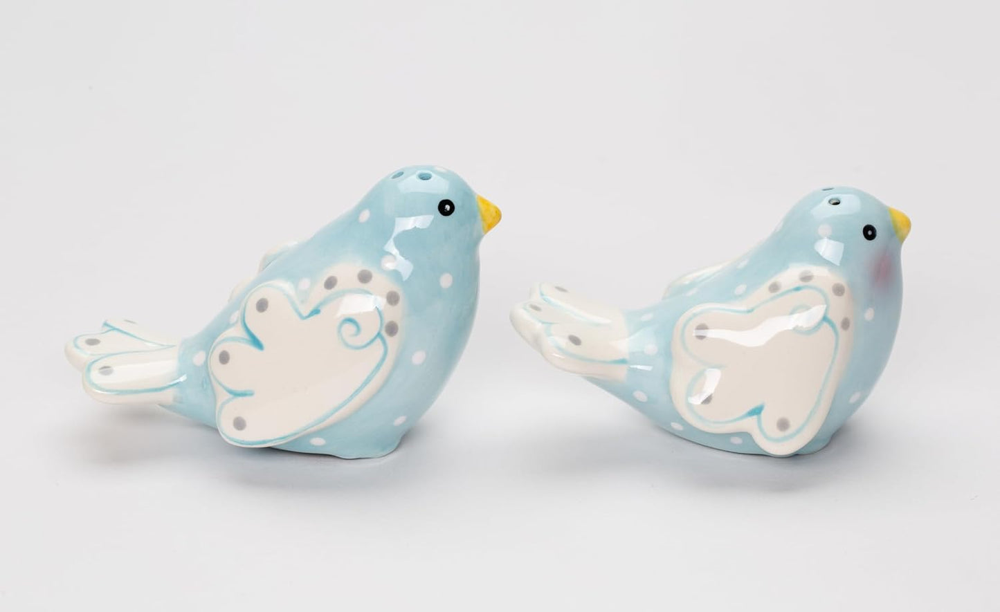 Cosmos Gifts Fine Ceramic Lovebird Bluebird Pastel Baby Blue Bird with White Wings and White Polka Dots Design Salt and Pepper Shakers Set 3-5/8" L