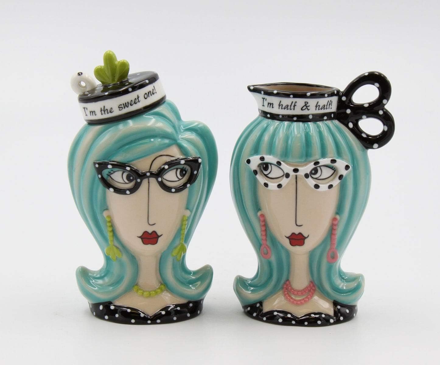 Cosmos Gifts Fine Porcelain Dollymama Blue Hair Lady Sugar & Creamer Set 4-7/8" H
