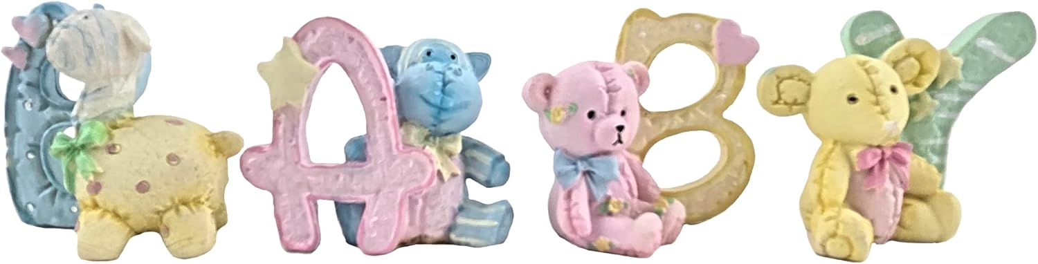 Party Favors Plus Polyresin Baby Letter Figurines Multicolor 4 Piece