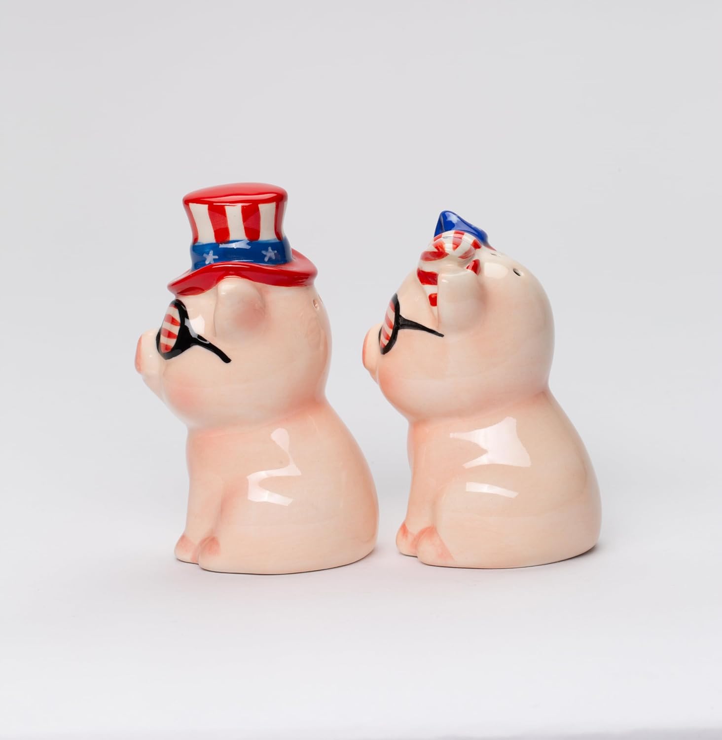 Cosmos Gifts Fine Ceramic Patriotic Fourth of July Love Couple Pig Salt and Pepper Shakers Set 3-1/2" H Multicolor
