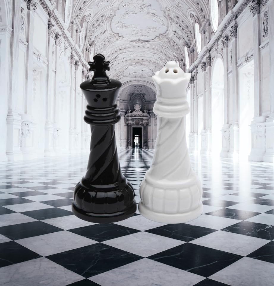 Cosmos Gifts Fine Porcelain Chess Black King & White Queen Salt and Pepper Shakers Set 3-3/4" H