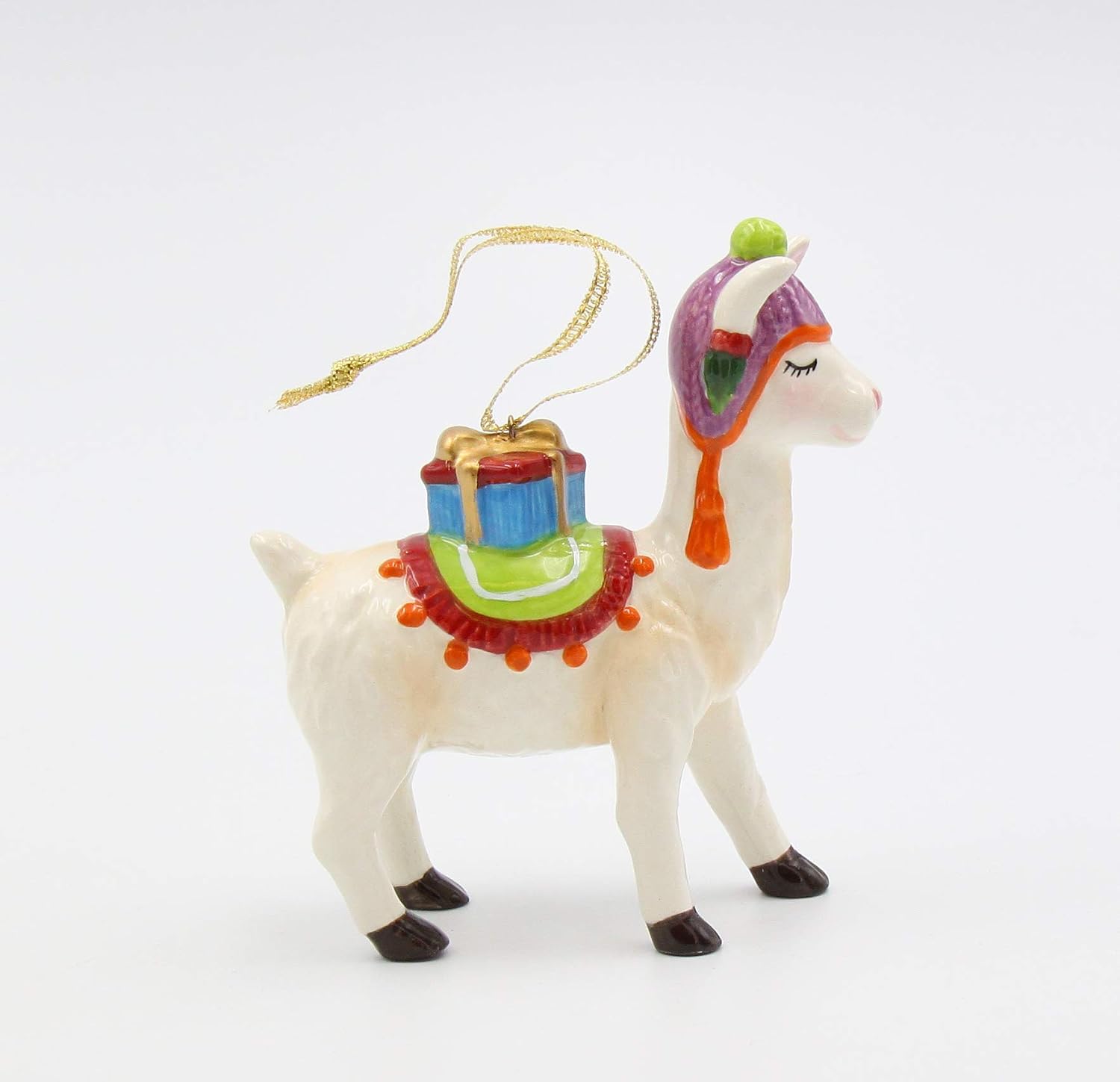 Cosmos Gifts Fine Ceramic Christmas Llama with Presents Ornament 4"