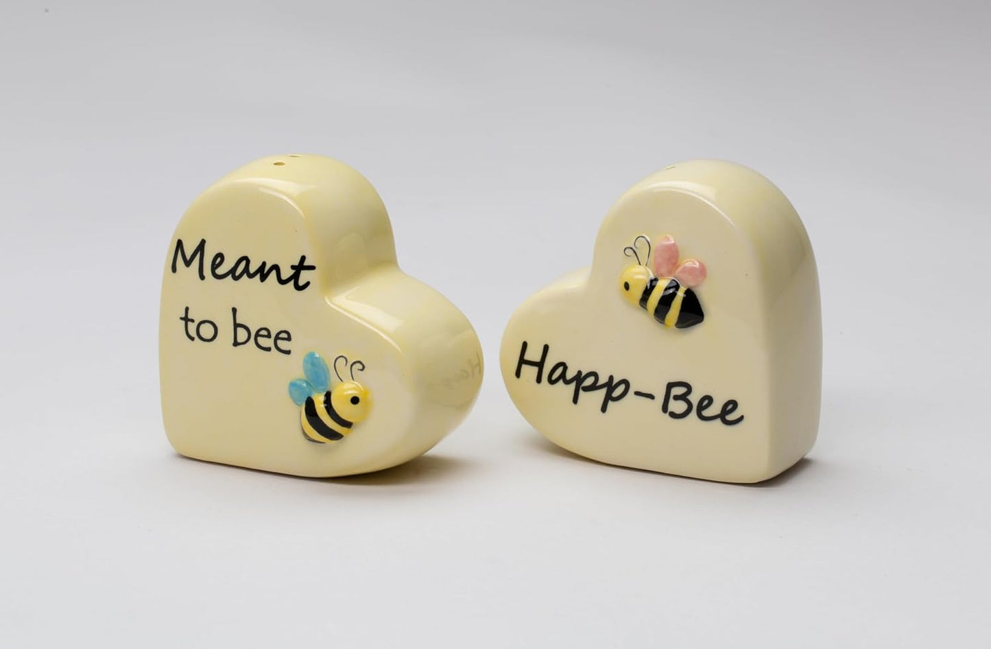 Cosmos Gifts Fine Ceramic Happy Bee Love Heart Salt & Pepper Shakers Set 2-3/8" H