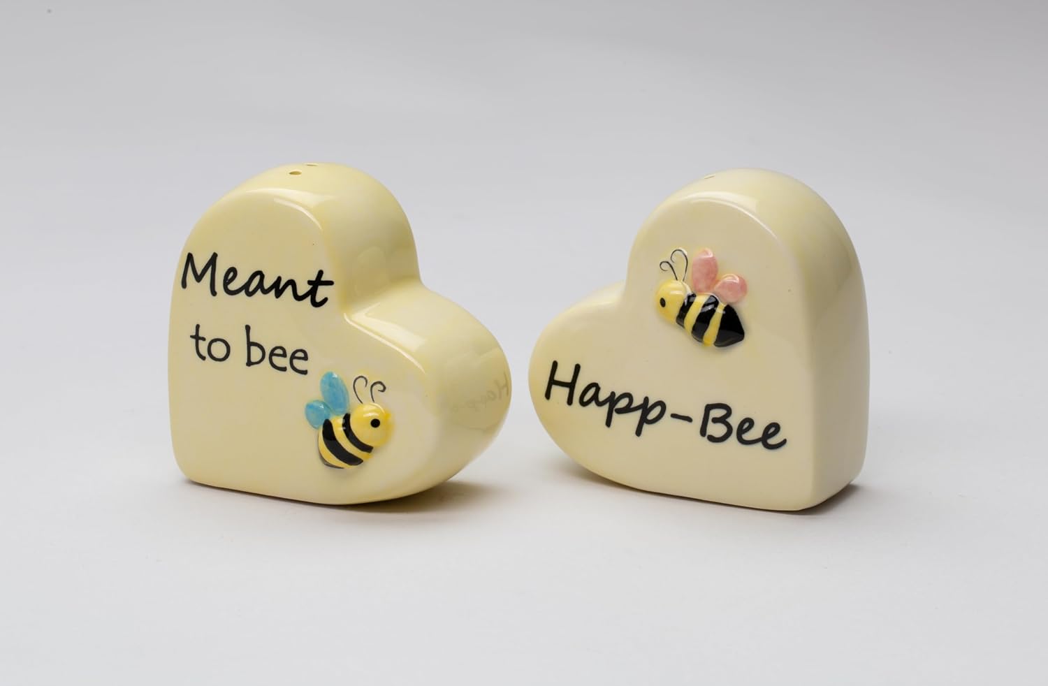 Cosmos Gifts Fine Ceramic Happy Bee Love Heart Salt & Pepper Shakers Set 2-3/8" H