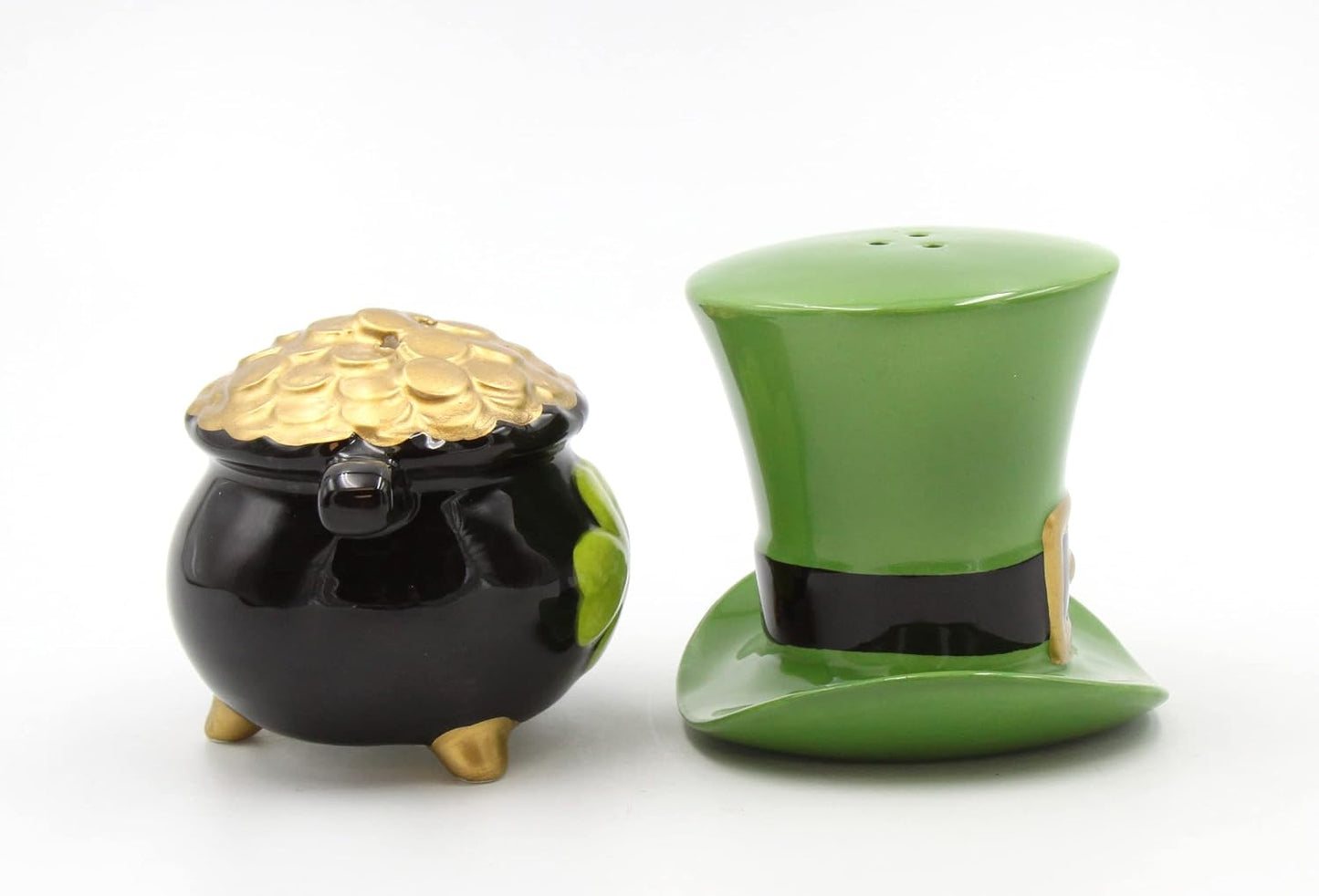 Cosmos Gifts Fine Ceramic Leprechaun Hat & Pot of Gold Salt and Pepper Shakers Set 2-5/8" H Multicolor