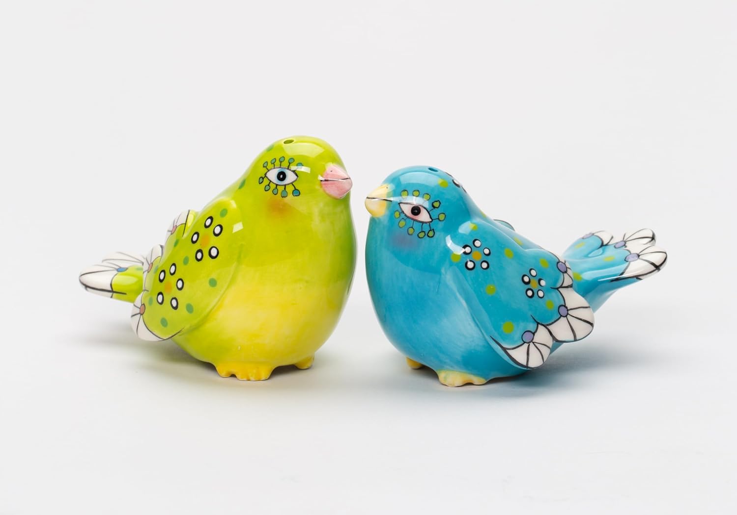 Cosmos Gifts Fine Ceramic Flight of Fancy Hand Painted Blue and Green Love Birds Salt & Pepper Shakers Set 3-3/8" L