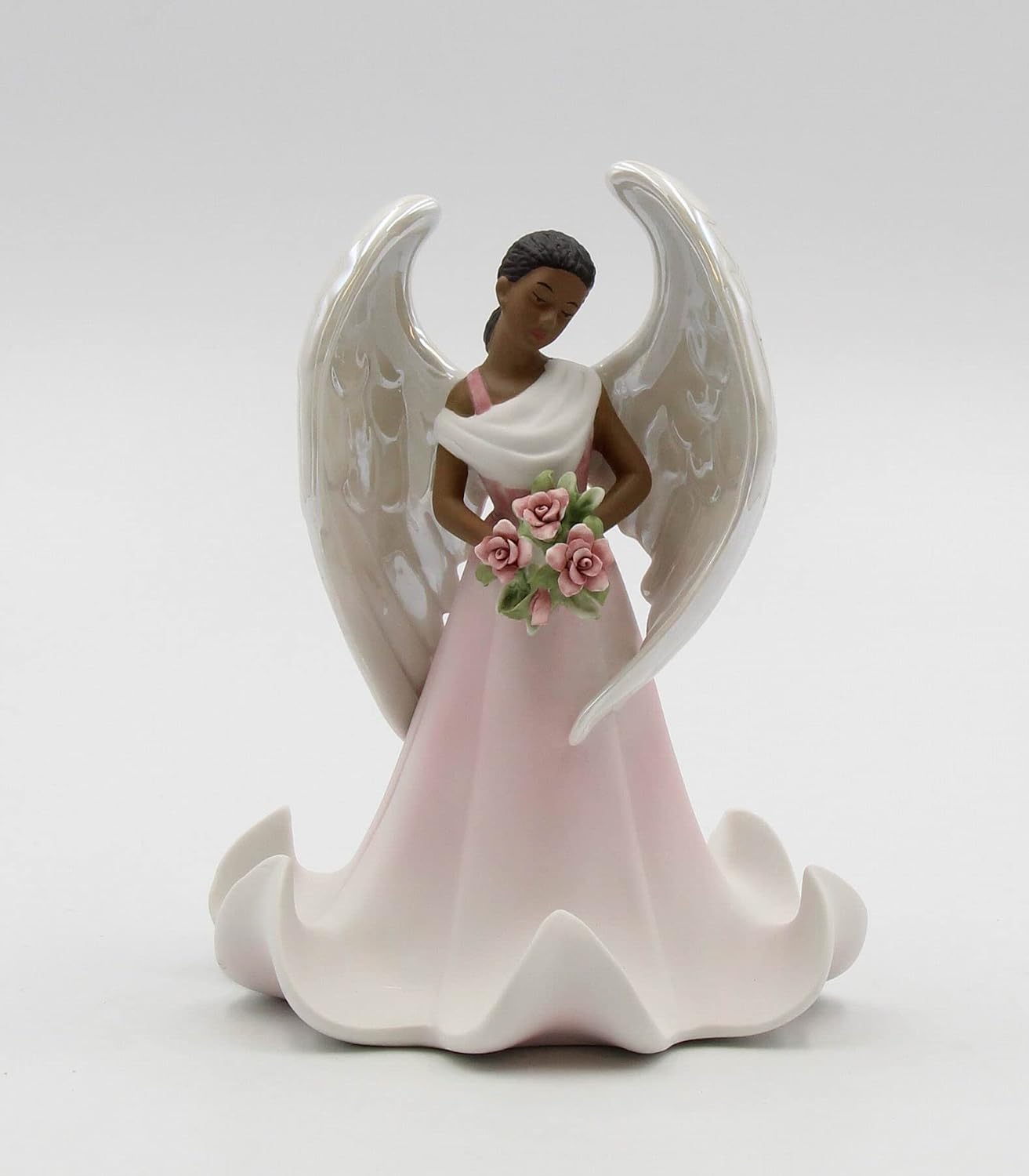Cosmos Gifts Fine Porcelain Ethnic African American Black Angel of Rose Flowers Collectible Figurine 6-5/8" H
