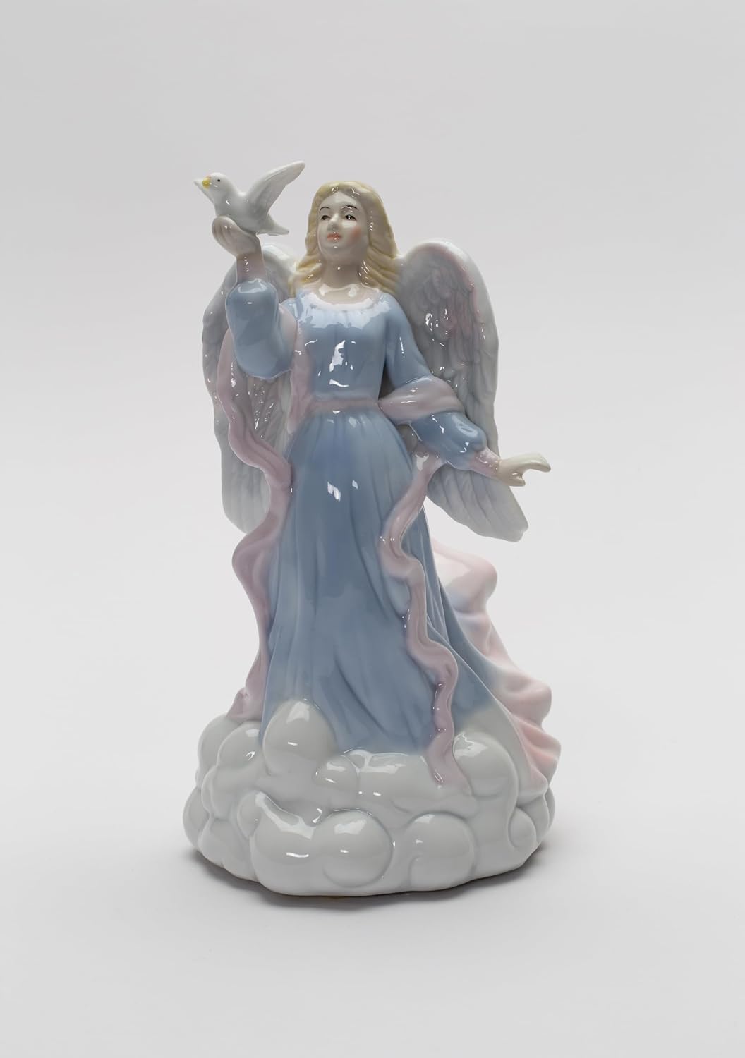 Cosmos Gifts Fine Porcelain Angel Releasing Dove Music Box Figurine 8" H Blue White