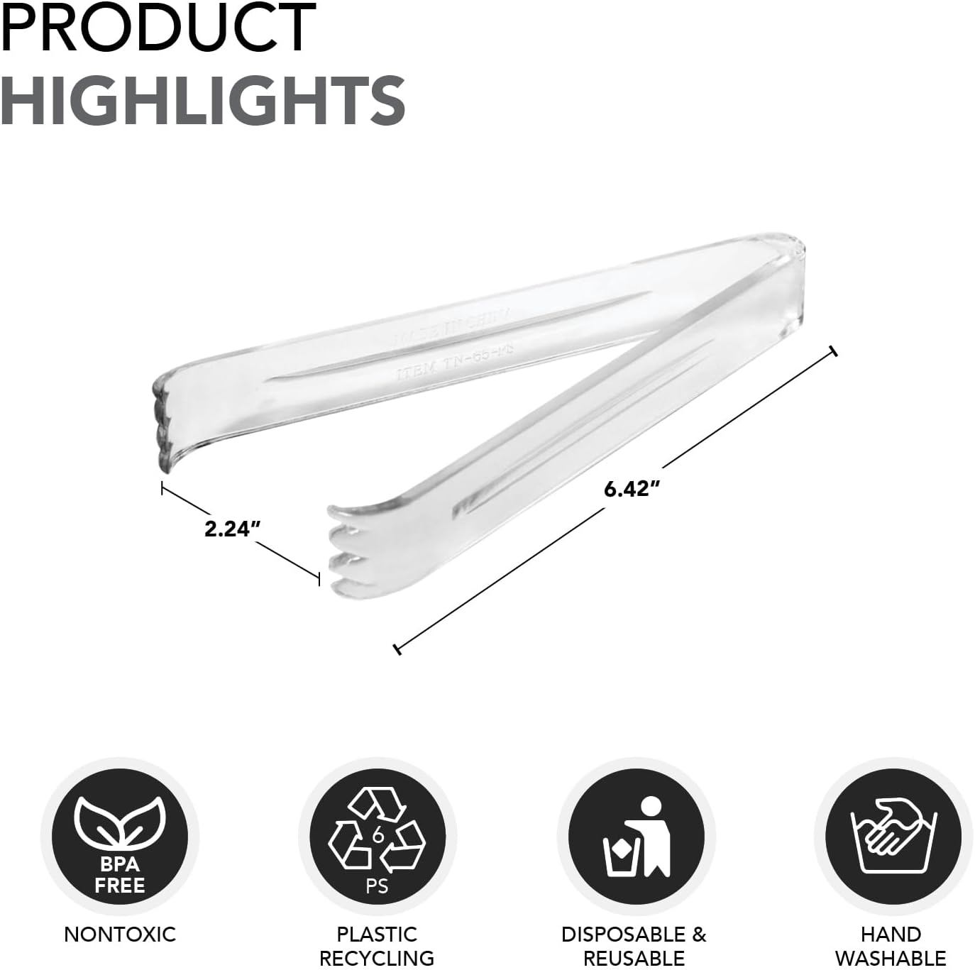 Party Essentials Plastic 6.5" Serving Tongs, 4-Count, Clear