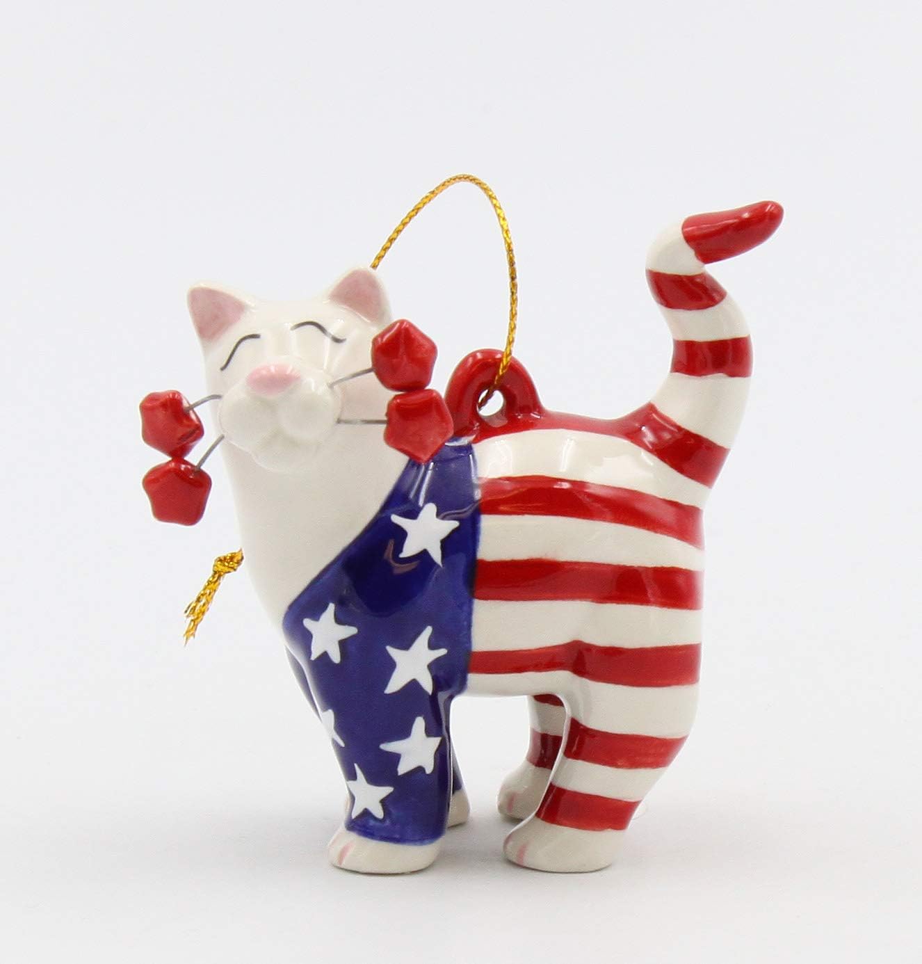 Cosmos Gifts Fine Ceramic Whisker Uncle Sam Cat Patriot American Flag Figurine 5-3/4" H