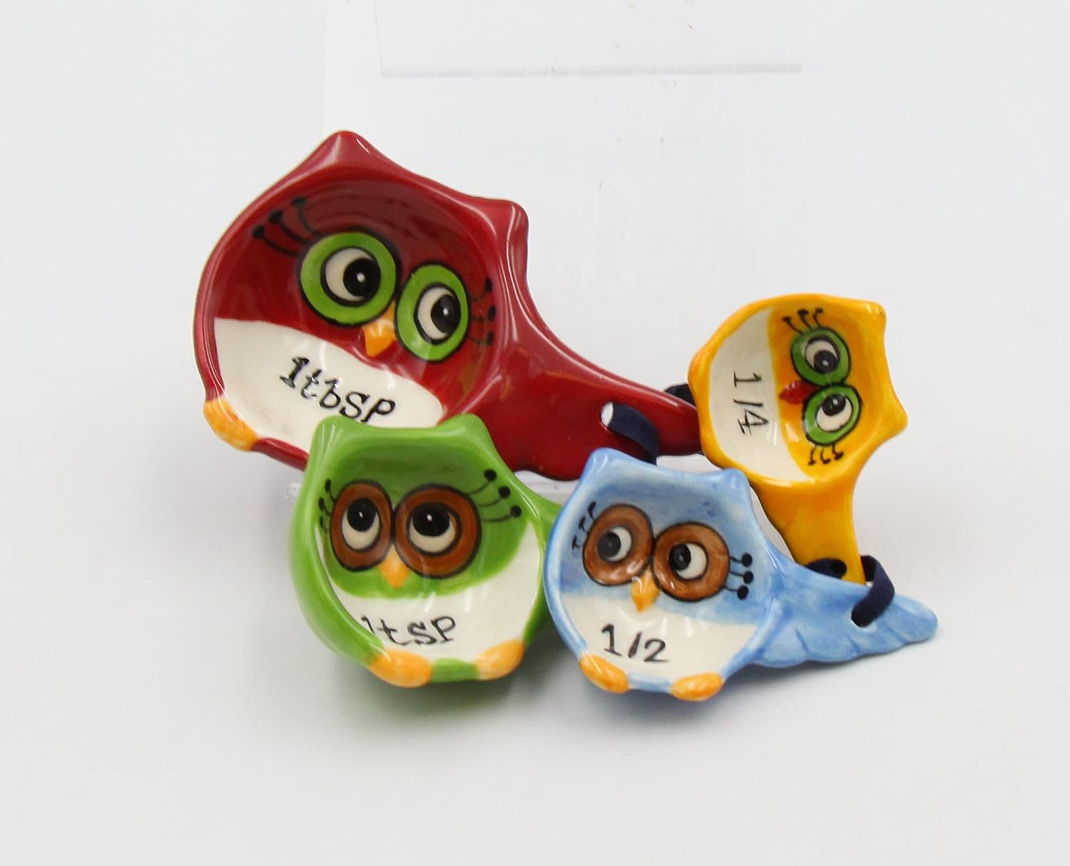 Cosmos Gifts Ceramic Owl Measuring Spoon Set 4-Piece 10910