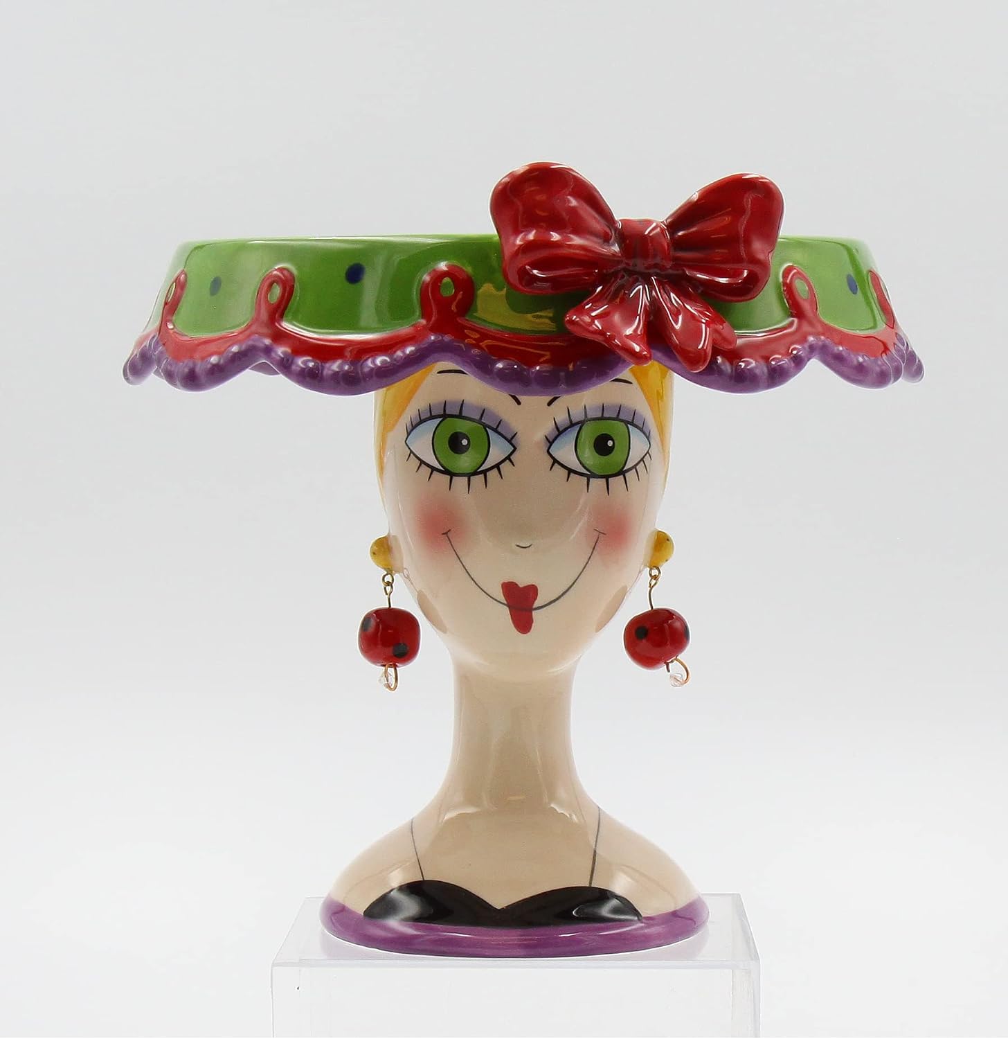 Appletree 6-1/2-Inch Sugar High Social by Babs Hand-Painted Ceramic Cake Stand Green