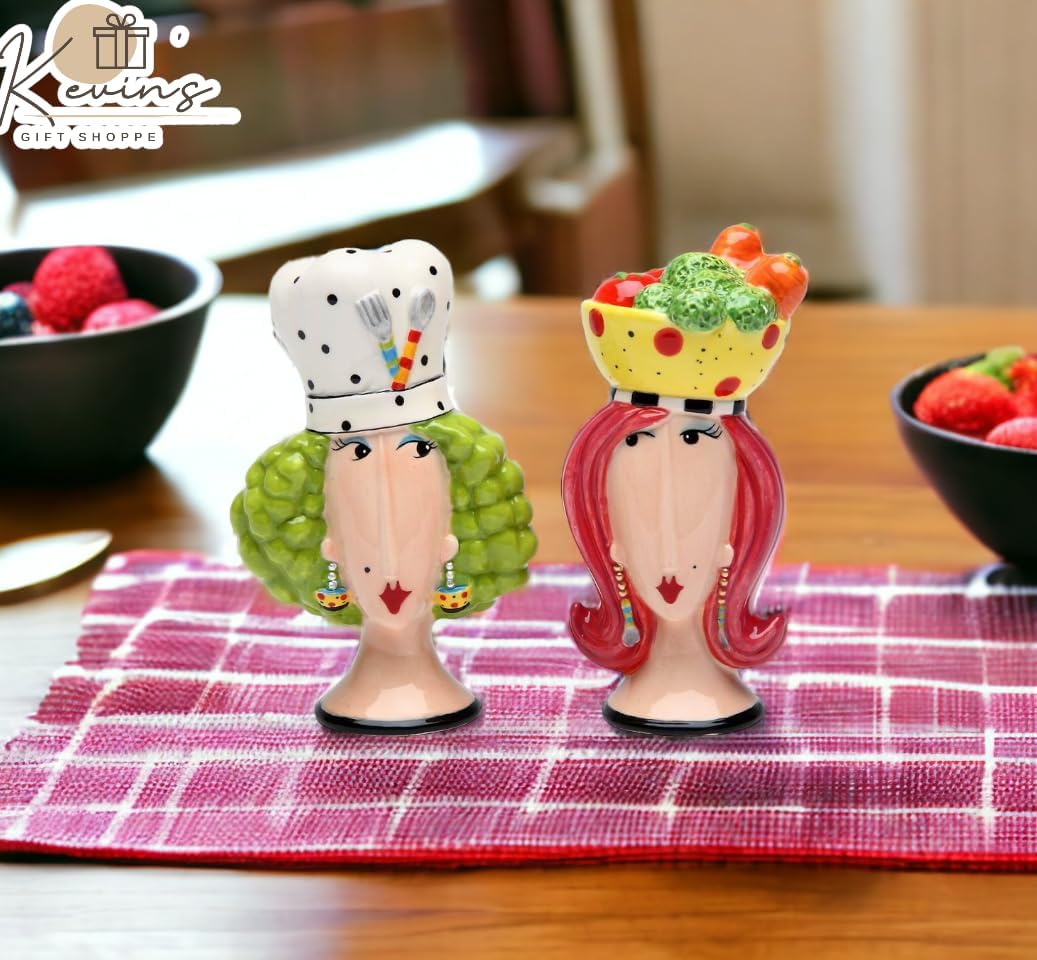 Fine Ceramic Dollymama's Chef Lady Salt & Pepper Shakers Set 4" H