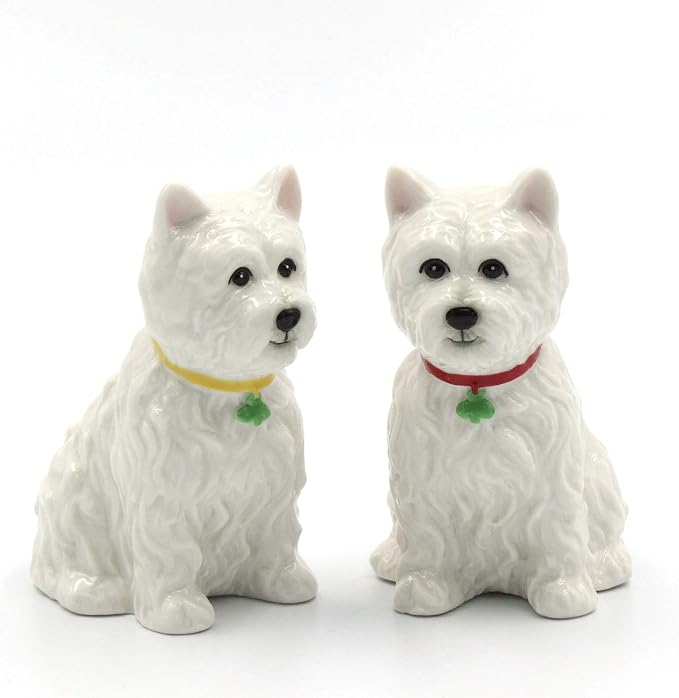 Cosmos Gifts Fine Porcelain West Highland White Terrier Westie Dog Shamrocks Salt and Pepper Shakers Set 2-7/8" H White