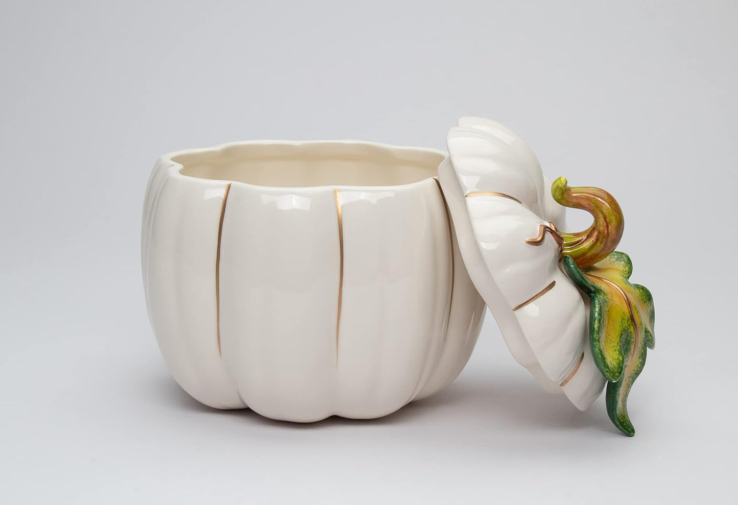 Cosmos Gifts Fine Ceramic Thanksgiving Harvest White Pumpkin Cookie Candy Jar 6-5/8" L