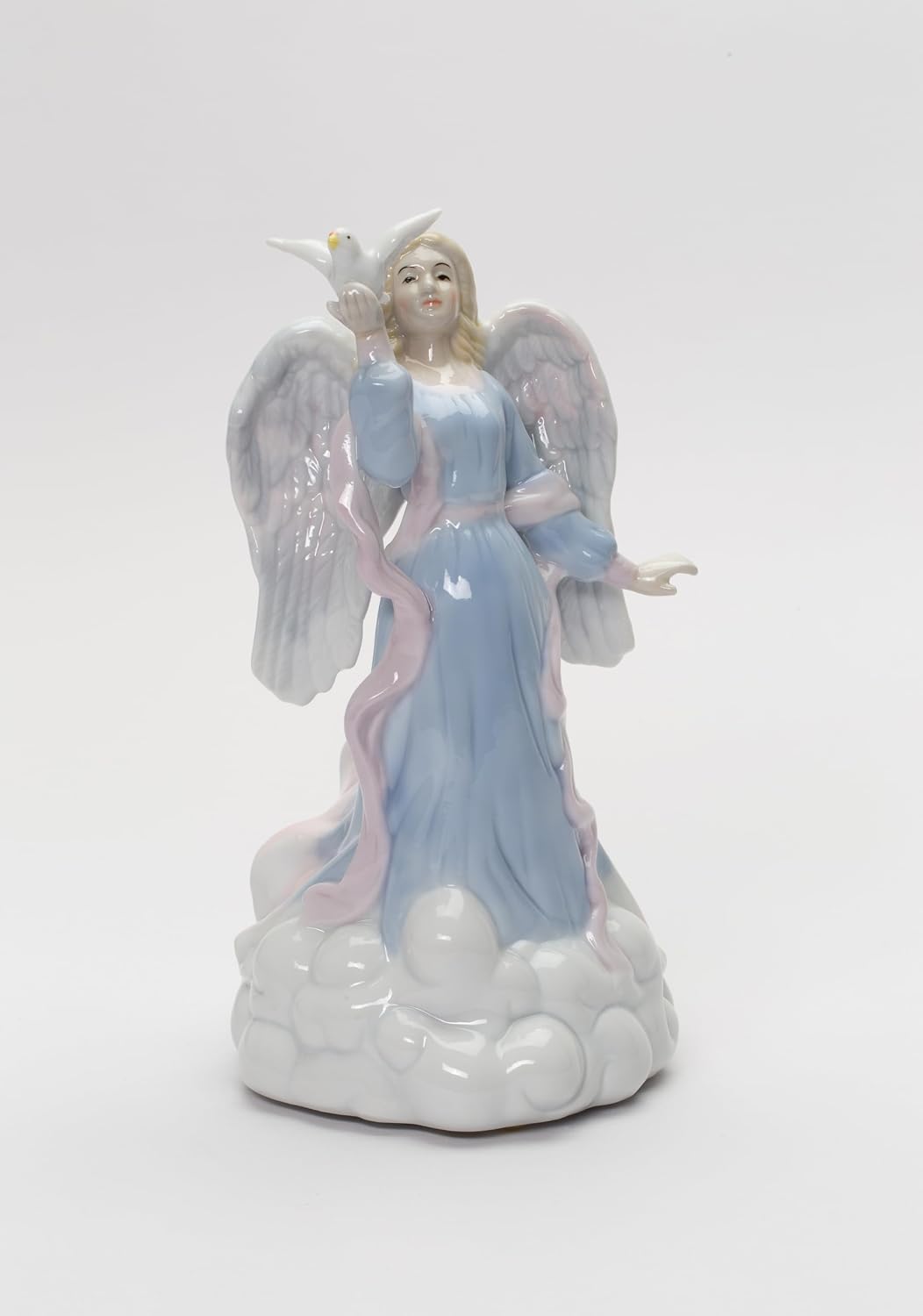 Cosmos Gifts Fine Porcelain Inspirational Peace Angel Holding Dove Music Box Figurine 8" H Blue