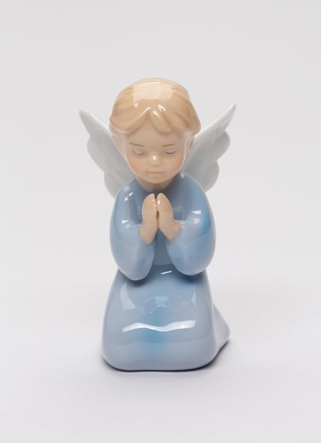 Cosmos Gifts Fine Porcelain Praying Boy Angel Figurine 3-3/8" H Blue