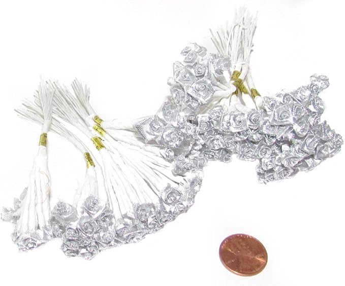 Party Favors Plus Silver Silk Mini Wrap Roses Wedding Flower Picks 144 Count