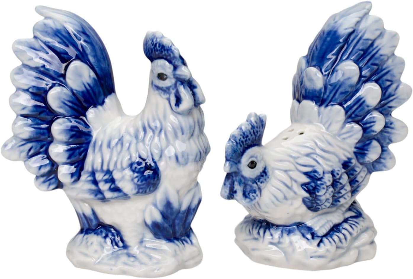 Cosmos Gifts Fine Ceramic Dutch Blue Rooster and Hen Salt and Pepper Shakers 4-1/8" H