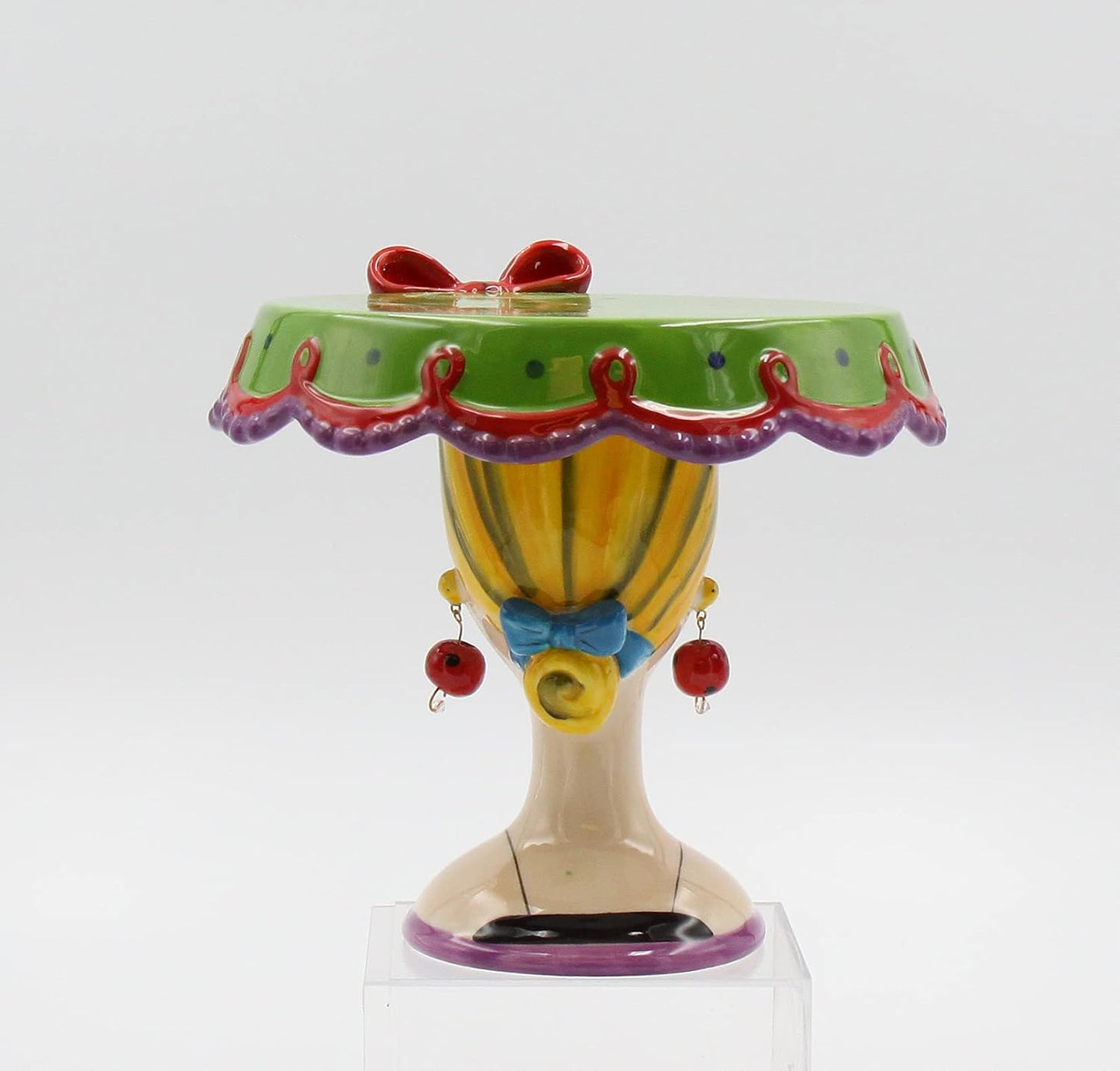Appletree 6-1/2-Inch Sugar High Social by Babs Hand-Painted Ceramic Cake Stand Green