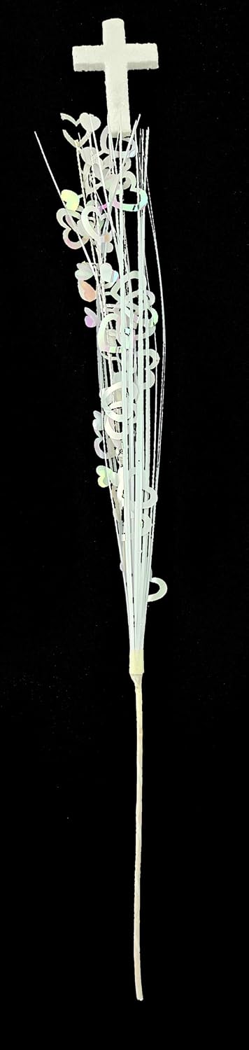 White Cross Iridescent Hearts Onion Grass Metallic Picks, 3 Pieces