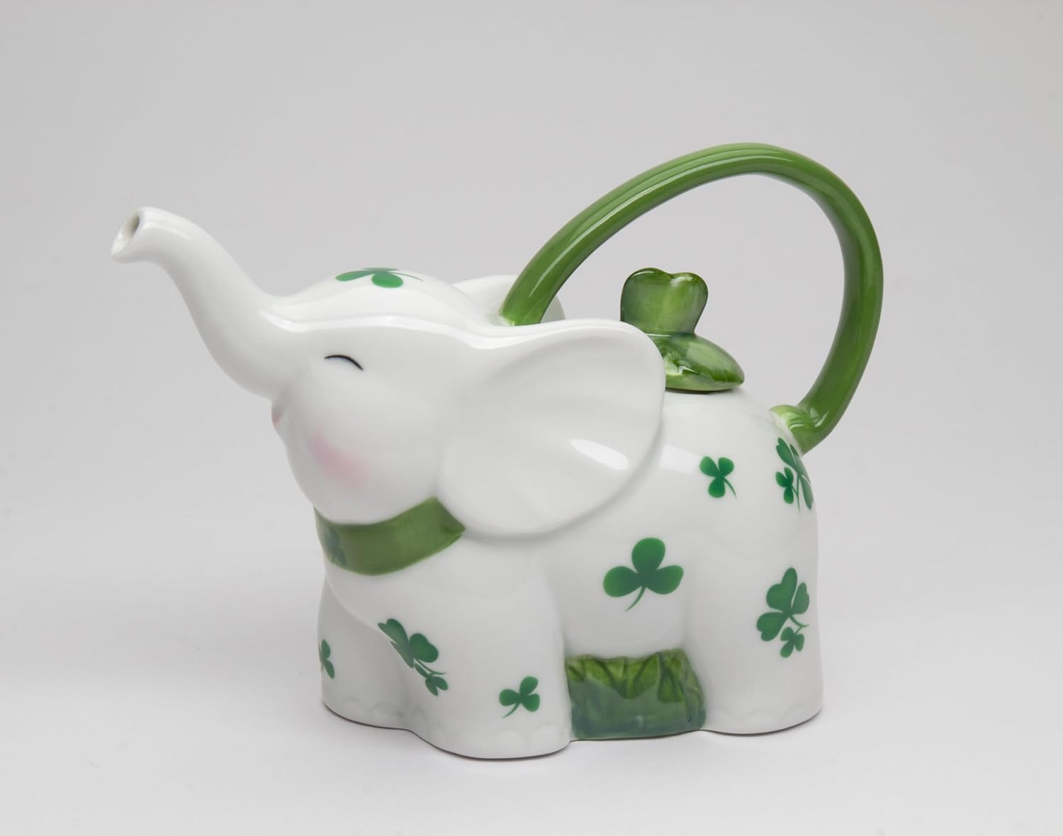 Cosmos Gifts Fine Porcelain Shamrock Lucky Elephant Teapot 7.25 In Green