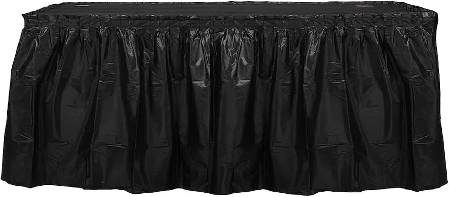 Party Favors Plus Black Plastic Tablecloth 54x108 Inch with Table Skirt 2 Piece Set