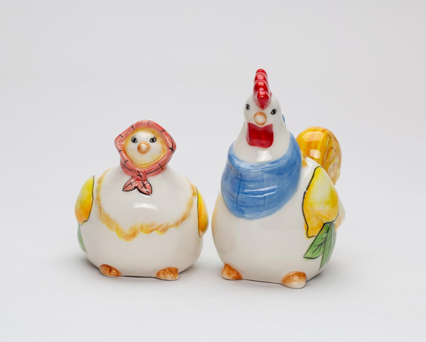Cosmos Gifts Fine Ceramic Tuscany Country Summer Lemon Rooster & Hen Salt & Pepper Shakers Set 3-3/4" H