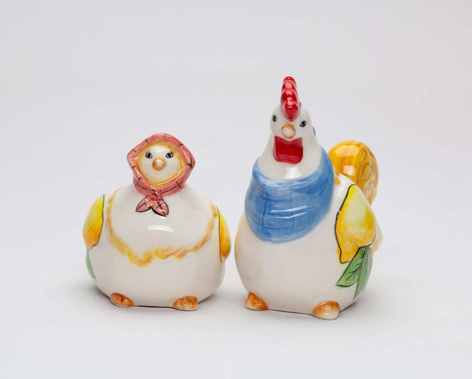 Cosmos Gifts Fine Ceramic Tuscany Country Summer Lemon Rooster & Hen Salt & Pepper Shakers Set 3-3/4" H
