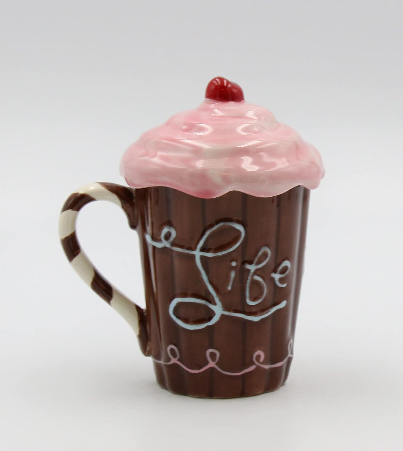 Appletree Design Life Is Sweet Ceramic Mug with Pink Lid 5-3/4" H