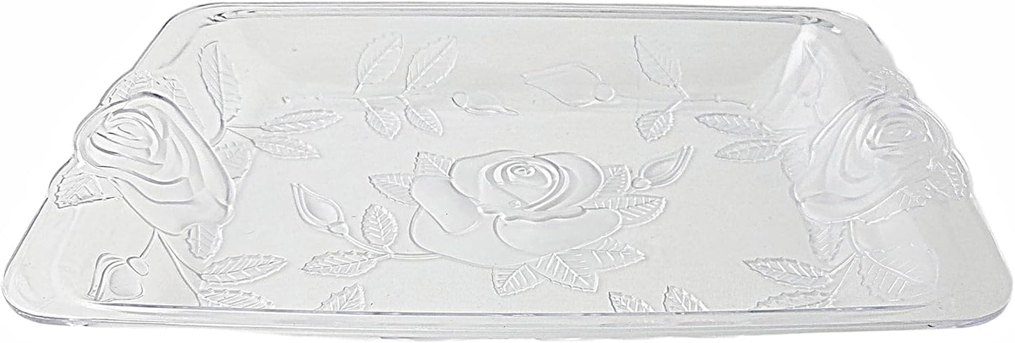 Party Favors Plus Plastic Serving Tray with Rose Embossed Floral Design Clear 8.5x12.75 Inch 3 Count