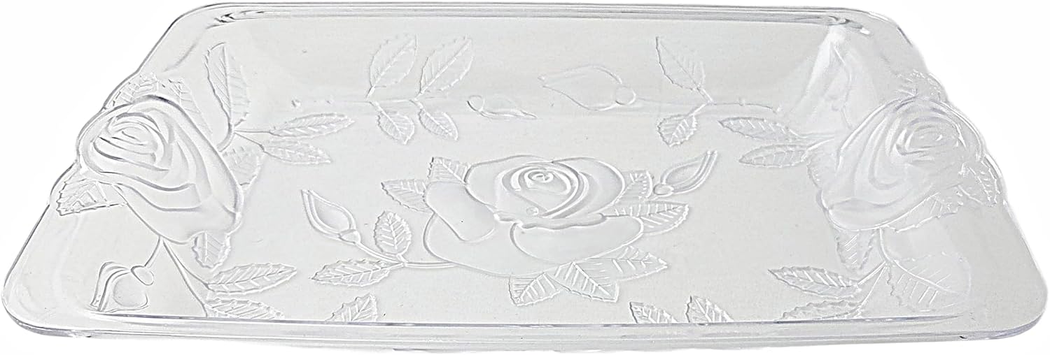 Party Favors Plus Plastic Serving Tray with Rose Embossed Floral Design Clear 8.5x12.75 Inch 3 Count