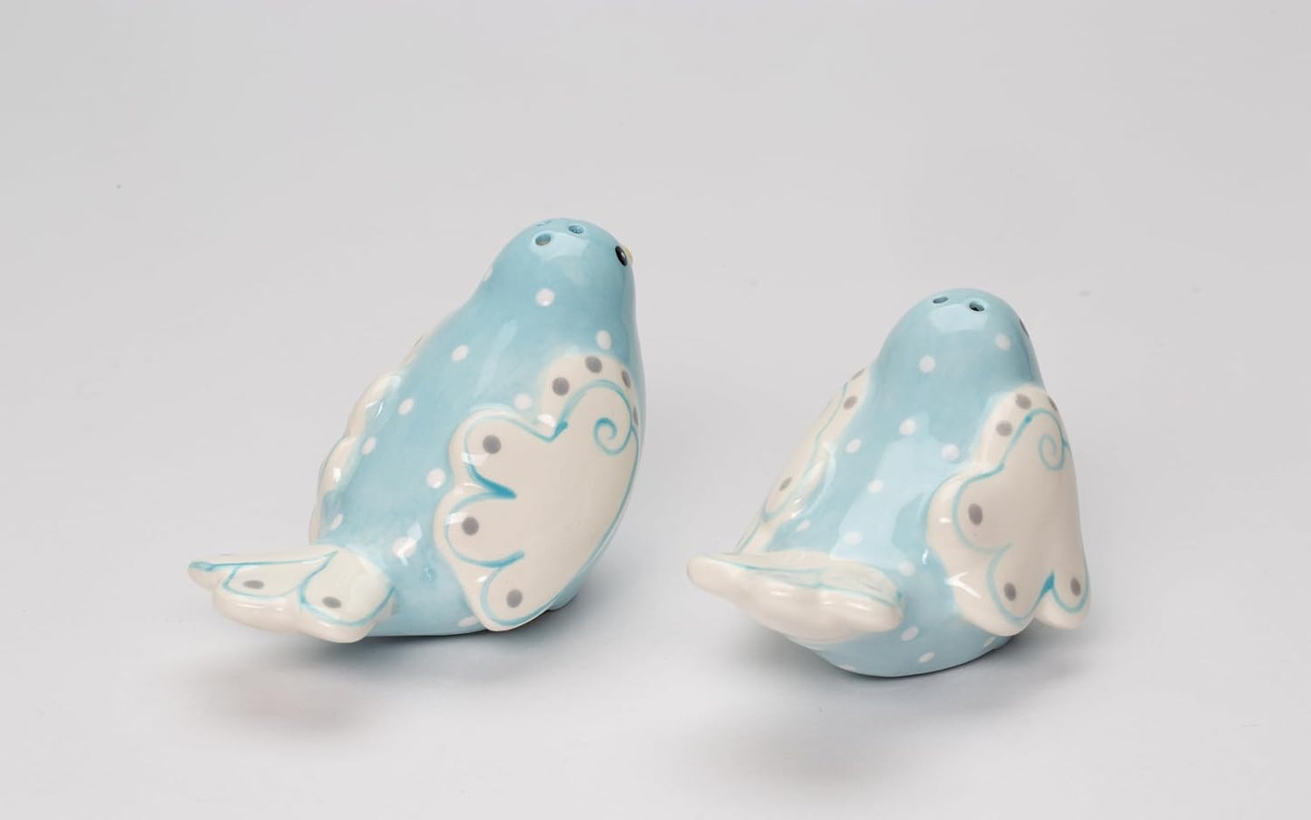Cosmos Gifts Fine Ceramic Lovebird Bluebird Pastel Baby Blue Bird with White Wings and White Polka Dots Design Salt and Pepper Shakers Set 3-5/8" L